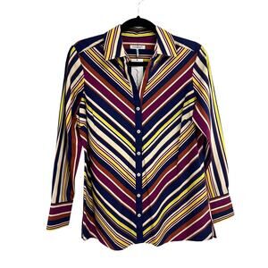 NWT Foxcroft Multicolor Stripe Autumn Abundance Long Sleeve Button Up Shirt 6